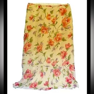 Laura Ashley Silk Skirt Size 14 Cream Floral Rose & Lavendar Cottage Core, Flowy